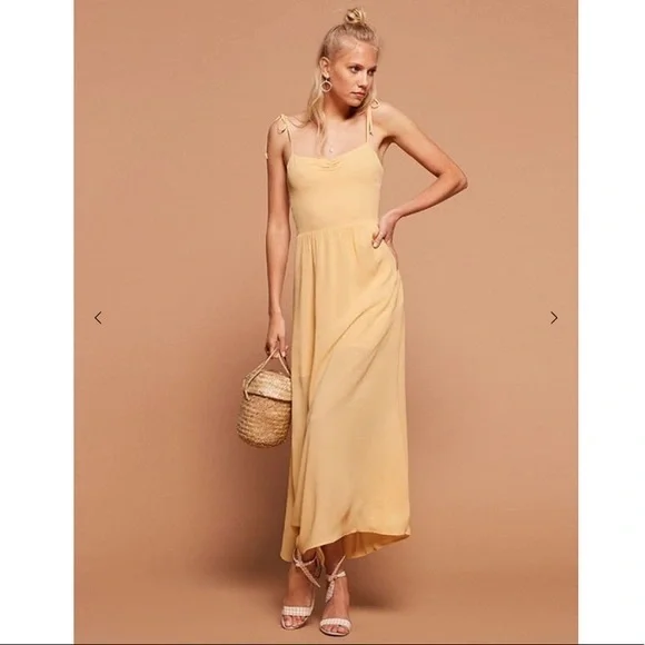 Reformation Sylvie yellow tie strap maxi dress Size Medium - Picture 2 of 7